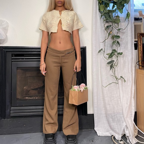 Italian Vintage - Vintage Beige Mid Rise Flare Pants (S) - Picture 6 of 12